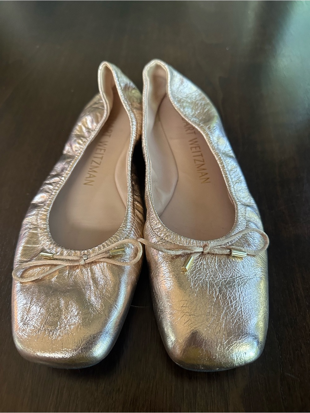 Stuart Weitzman Rose Gold Metallic Leather Square toe Ballet Flats 10 EUC
